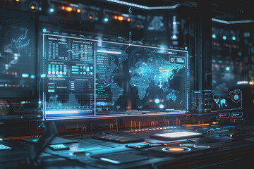A holographic timetable floating above a desk with dynamic animations.
