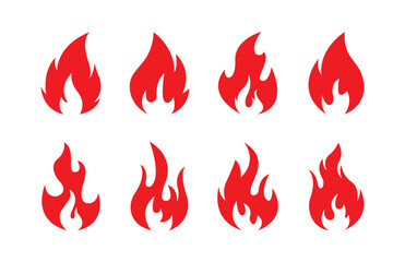 Set of burning fires of flames - vector illustration