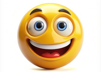 Fototapeta premium A 3D Classic Yellow Emoji With A Big Smile And Prominent Eyes Expressing Happiness, Friendliness, & Excitement