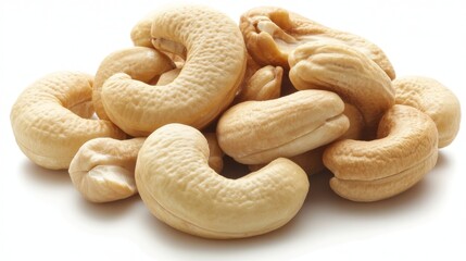 Fototapeta premium Cashews are a tasty and healthy snack. They have a smooth, light beige color and a curved shape. You can eat them raw, roast them, or use them in cooking.