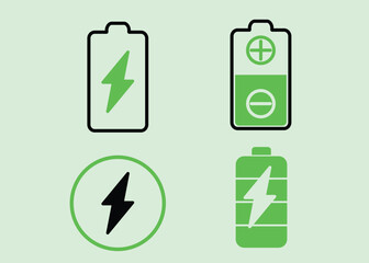 Battery Icon Set: Charging, Full, Low, Energy