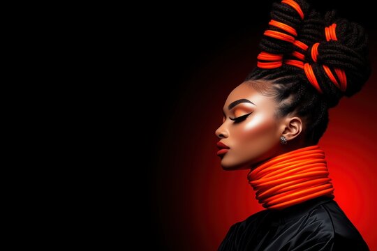 Glowing Black female graduate embodies digital art in a vibrant futuristic setting. Generative AI
