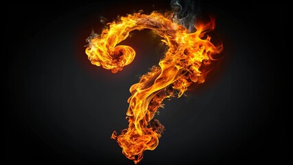 Fototapeta premium The Interrogation of the Unknown A fiery question mark dances against the backdrop of darkness, an enigmatic symbol of unresolved inquiries and burning curiosities.