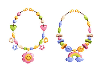 Colorful Beaded Bracelets With Playful Design And Charming Elements That Include Hearts Stars, Rainbow, Flowers