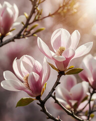 Delicate light spring floral blur background with magnolias.	Celebrating of springtime.