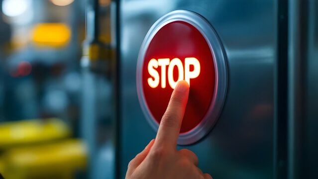 Emergency stop button for safety danger alert control panel in a factory or company Industrial control system