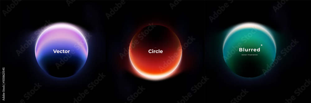 Wall mural abstract circle shapes with gradient isolated on black background. vector set. fluid vivid gradients