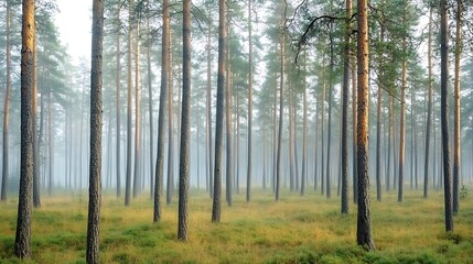 Fototapeta premium Whispers of sunlight through mist over mossy forest floor