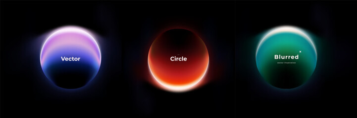 Abstract circle shapes with gradient isolated on black background. Vector set. Fluid vivid gradients for banners. Modern trendy design. Liquid shape. Colorful bright neon template. Dynamic soft color.