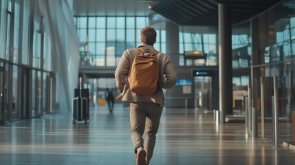 Obraz premium man running to check-in at airport