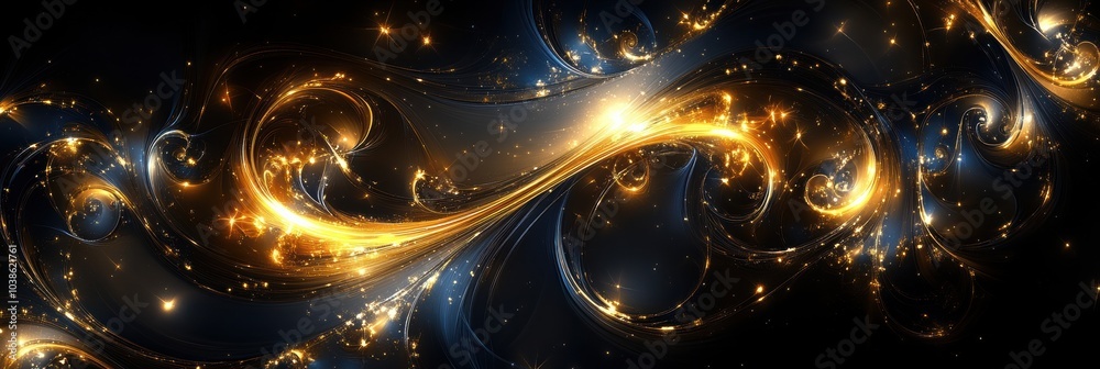 Aufkleber intertwining golden spirals and stars form a captivating abstract pattern, evoking the festive spiri