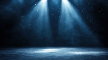 Dark Blue Spotlight Background with Fog and Dust Particles