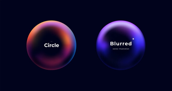 Abstract circle shapes with gradient isolated on black background. Vector set. Fluid vivid gradients for banners. Modern trendy design. Liquid shape. Colorful bright neon template. Dynamic soft color.