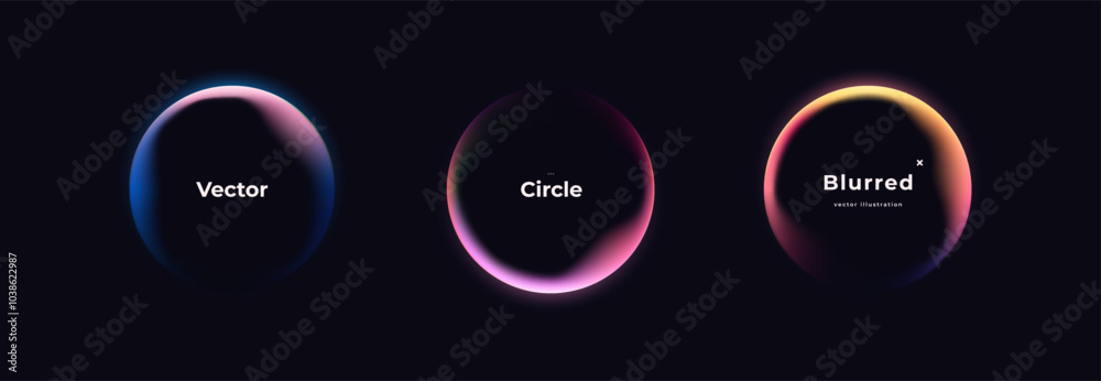 Wall mural abstract circle shapes with gradient isolated on black background. vector set. fluid vivid gradients
