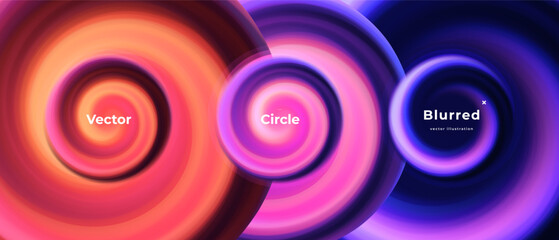 Abstract circle shapes with gradient isolated on black background. Vector set. Fluid vivid gradients for banners. Modern trendy design. Liquid shape. Colorful bright neon template. Dynamic soft color.