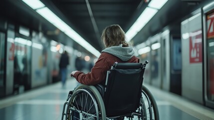 Obraz premium Woman in a wheelchair in the metro