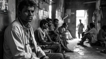 A doctor overwhelmed in a public health clinic, showing the strain on healthcare in poverty-stricken areas