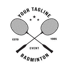 Vintage Retro Cross Badminton Racket Design Simple design logo, for badminton sport