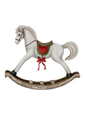 Watercolour Christmas rocking horse toy illustration, isolated on transparent background  © Anna Bezbabnykh