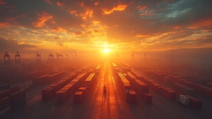 Fototapeta premium Sunrise Over Cargo Containers