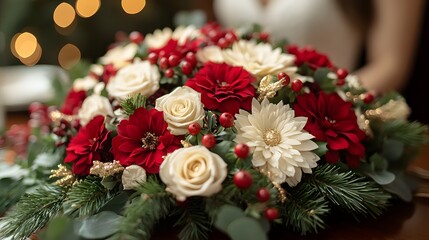 Obraz premium Holiday season layout with rich reds, greens, and gold accents