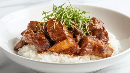 Savory Meat Dish Served Over White Rice