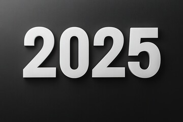 White 2025 numbers on black background, future concept