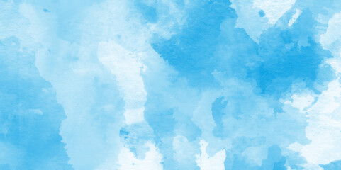 abstract Blue sky with white clouds background, Sky shades aquarelle painted paper textured canvas for vintage design, hand painted abstract blue watercolor background.