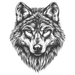Hand Drawn Black and White Illustration of a Wolfs Head