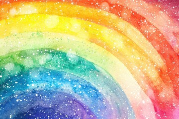 Colorful rainbow with sparkles on a gradient background.