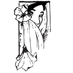 Femininity,gentlene,mystery,black and white art,veil or headscarf,