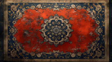 The red carpet with motifs is a bit shabby top view