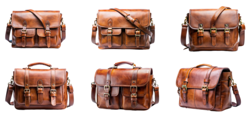 Four  Leather Briefcases on a Transparent Background