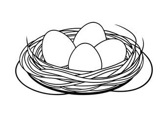 Continuous Line Art of a Bird Nest with Eggs – Nature-Inspired Vector