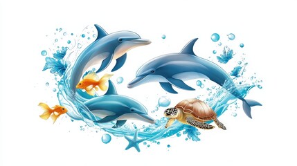 Ocean-themed animal coloring pages with dolphins, turtles, and fish, all designed with simple, bold lines for easy and fun coloring activities.