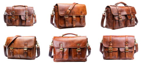 Four  Leather Briefcases on a Transparent Background