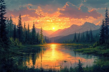 sunset over the lake