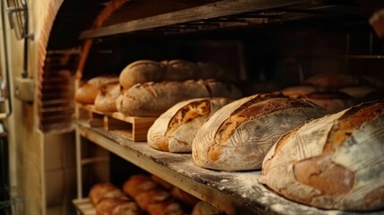 Fresh Bread on a Wire Rack in an Oven, AI generated image