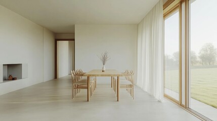 Fototapeta premium Minimalist Dining Room with Natural Light and Simple Decor