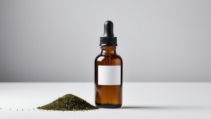 Fototapeta premium Create a stunning presentation with this oil tincture mockup. Ideal for showcasing your product packaging, it's designed to emphasize branding with a clean, modern look.
