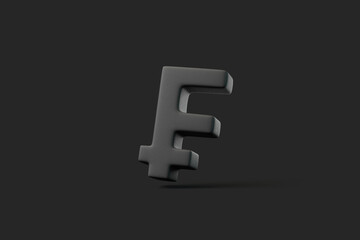 Black Franc currency symbol isolated on a dark background, representing financial markets, currency, and banking. 3D render illustration