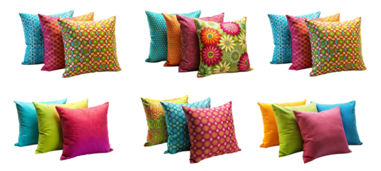 Colorful Patterned Pillows On Transparent Background