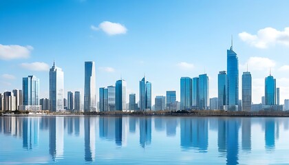 Modern business atmosphere presented with city skyline and architectural backdrop