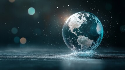 Futuristic holographic globe depicting seasonal changes, intricate blue and silver design, immersive and detailed visualization.