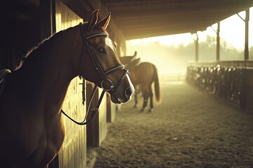 Obraz premium Serene Stable Atmosphere at Dawn
