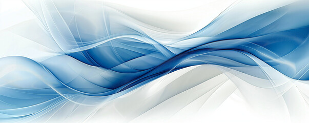 Fototapeta premium A dynamic abstract waves of blue and white flowing on white background, fluidity and motion. AI generation