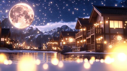 image of a popular  moon circular frame, glowing softly with festive lighting, capturing the elegance and beauty of traditional  decorations.