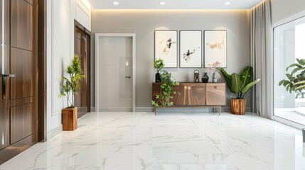 Fototapeta premium Modern Interior Design with White Marble Floor