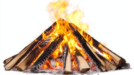 Cozy Campfire Warmth: A Cheerful Blaze Glowing on a White Canvas