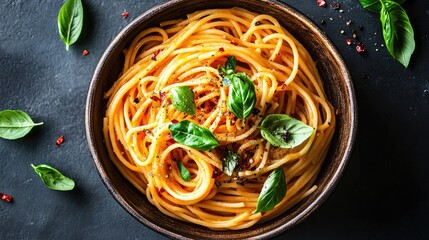 Delicious Spaghetti with Fresh Basil and Spices